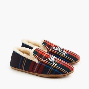J.Crew Dalmatian Tartan Plaid Shearling Slippers